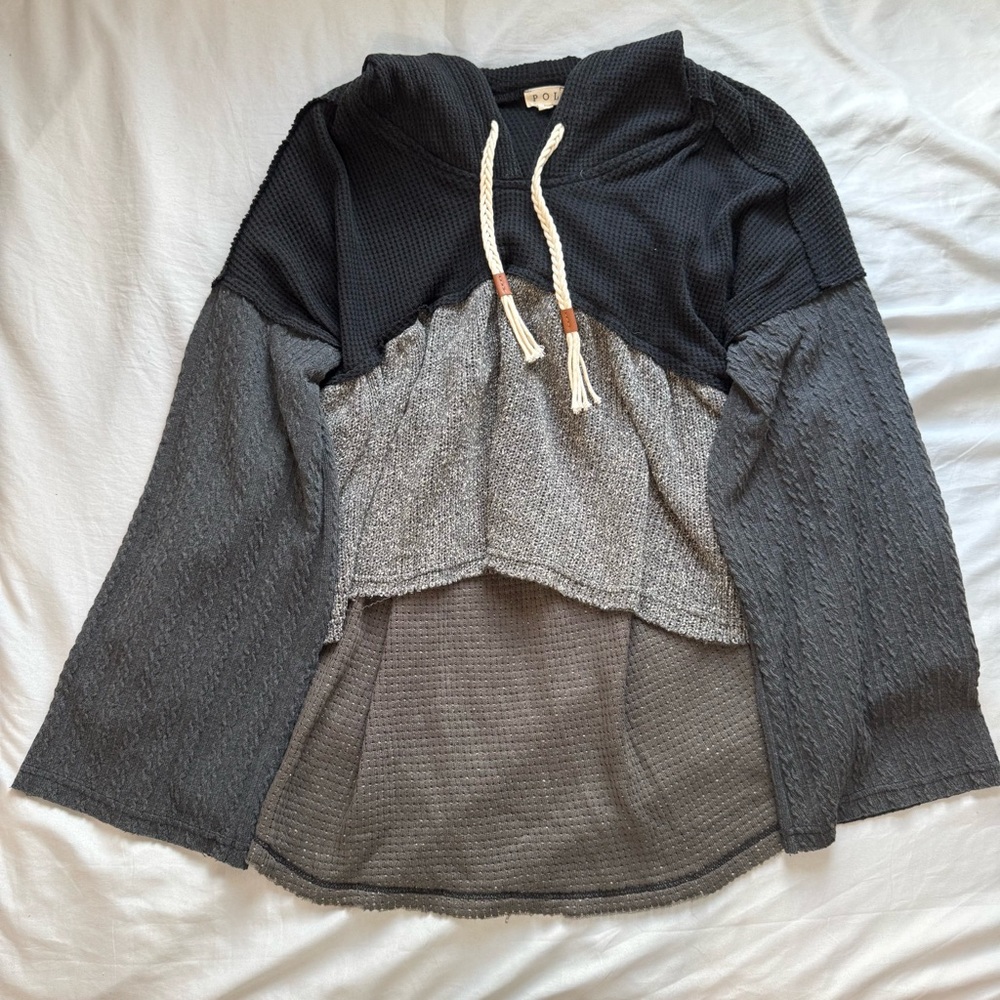 POL Sz L Colorblock Textured Hooded Sweater